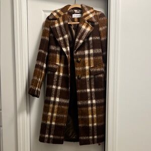 Calvin Klein Brown Plaid Trench Coat